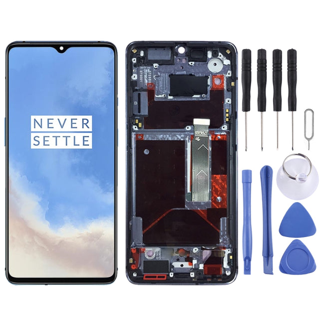 AMOLED Material LCD Screen and Digitizer Full Assembly with Frame for OnePlus 7T (Baby Blue)-garmade.com