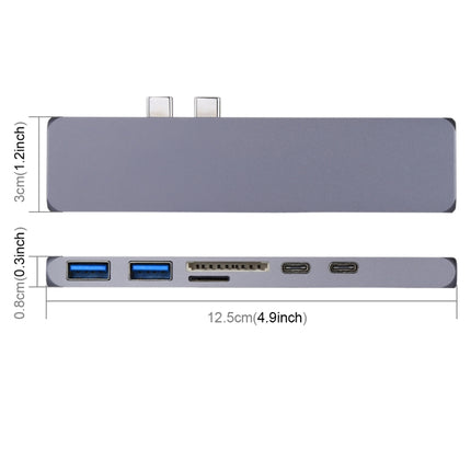 Multi-function Aluminium Alloy Dual USB-C / Type-C HUB Adapter with HDMI Female & 2 x USB 3.0 Ports & 2 x USB-C / Type-C Ports & SD Card Slot & TF Card Slot-garmade.com