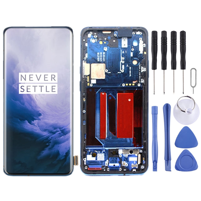 AMOLED Material LCD Screen and Digitizer Full Assembly with Frame for OnePlus 7 Pro(Blue)-garmade.com