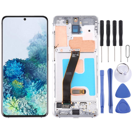 Original Dynamic AMOLED Material LCD Screen and Digitizer Full Assembly with Frame for Samsung Galaxy S20 4G SM-G980(Silver)-garmade.com