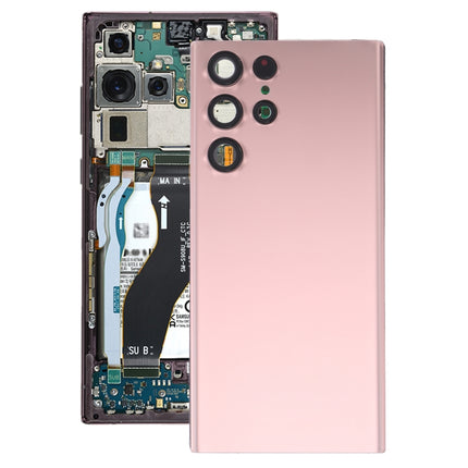 For Samsung Galaxy S22 Ultra 5G SM-S908B Battery Back Cover with Camera Lens Cover (Pink)-garmade.com