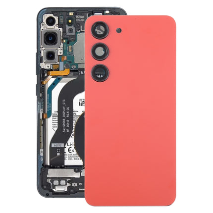 For Samsung Galaxy S23 SM-S911B OEM Glass Battery Back Cover with Camera Lens Cover(Red)-garmade.com