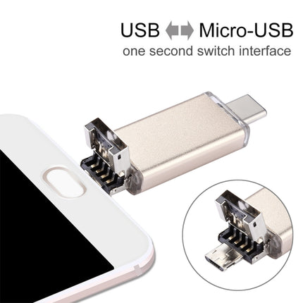 16GB 3 in 1 USB-C / Type-C + USB 2.0 + OTG Flash Disk, For Type-C Smartphones & PC Computer(Gold)-garmade.com