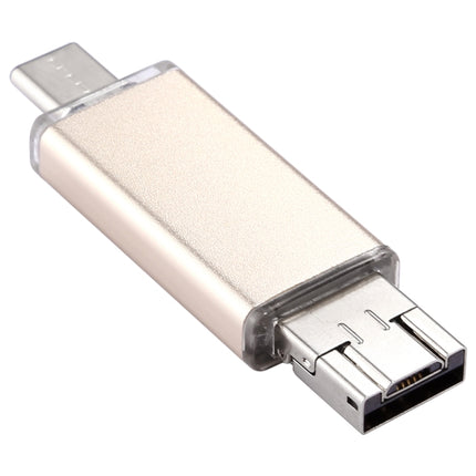 32GB 3 in 1 USB-C / Type-C + USB 2.0 + OTG Flash Disk, For Type-C Smartphones & PC Computer (Gold)-garmade.com