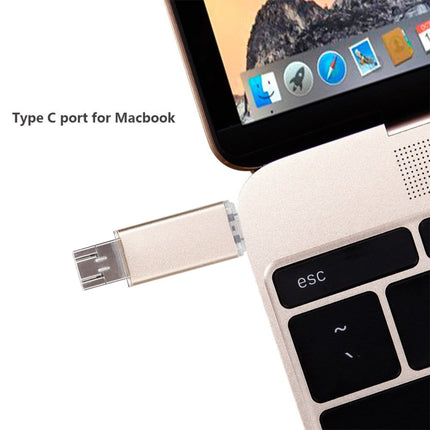 32GB 3 in 1 USB-C / Type-C + USB 2.0 + OTG Flash Disk, For Type-C Smartphones & PC Computer (Gold)-garmade.com