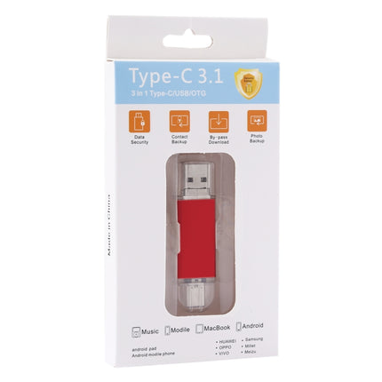 32GB 3 in 1 USB-C / Type-C + USB 2.0 + OTG Flash Disk, For Type-C Smartphones & PC Computer (Red)-garmade.com