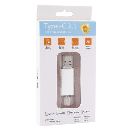 32GB 3 in 1 USB-C / Type-C + USB 2.0 + OTG Flash Disk, For Type-C Smartphones & PC Computer (Silver)-garmade.com
