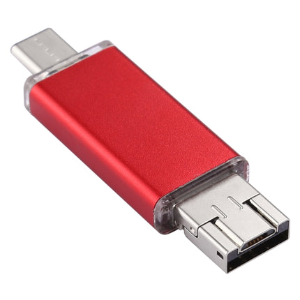 64GB 3 in 1 USB-C / Type-C + USB 2.0 + OTG Flash Disk, For Type-C Smartphones & PC Computer (Red)-garmade.com