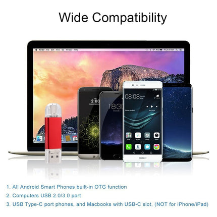 64GB 3 in 1 USB-C / Type-C + USB 2.0 + OTG Flash Disk, For Type-C Smartphones & PC Computer (Red)-garmade.com