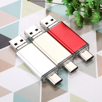 64GB 3 in 1 USB-C / Type-C + USB 2.0 + OTG Flash Disk, For Type-C Smartphones & PC Computer (Red)-garmade.com
