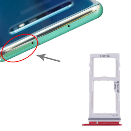 SIM Card Tray + Micro SD Card Tray for Samsung Galaxy S10+ / S10 / S10e(Red)-garmade.com