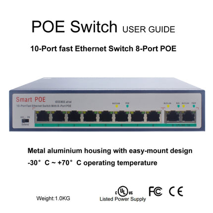 ESCAM POE 8+2 10-Port Fast Ethernet Switch 8-Port POE 10/100M 120W Network Switch, Transmission Distance: 150m(Black)-garmade.com