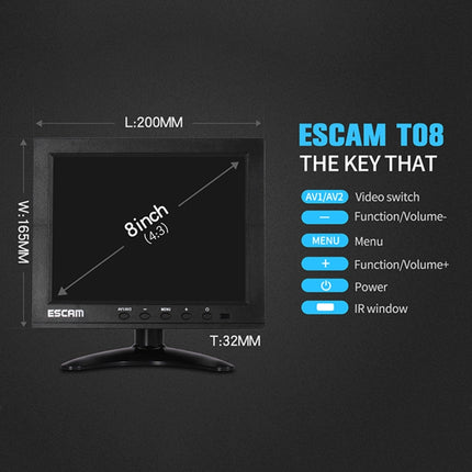 ESCAM T08 8 inch TFT LCD 1024x768 Monitor with VGA & HDMI & AV & BNC & USB for PC CCTV Security-garmade.com