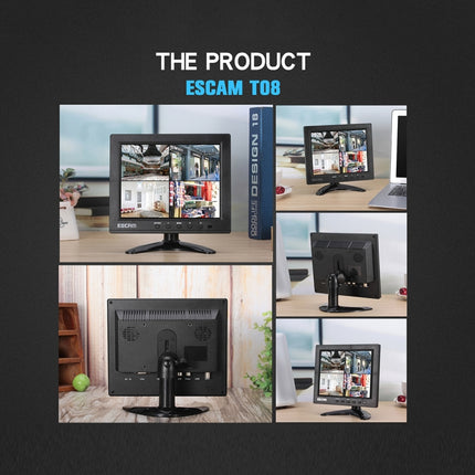 ESCAM T08 8 inch TFT LCD 1024x768 Monitor with VGA & HDMI & AV & BNC & USB for PC CCTV Security-garmade.com