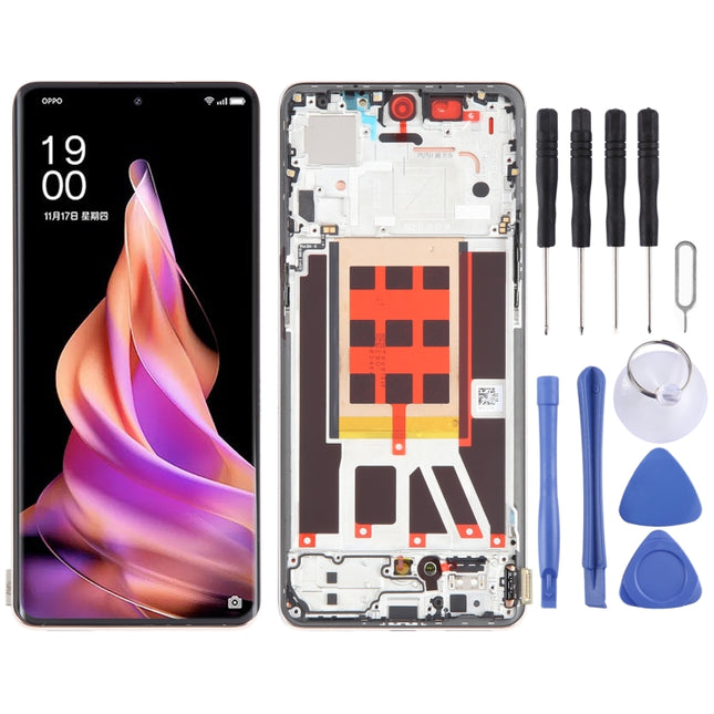 Original LCD Screen For OPPO Reno9 Digitizer Full Assembly with Frame (Gold)-garmade.com
