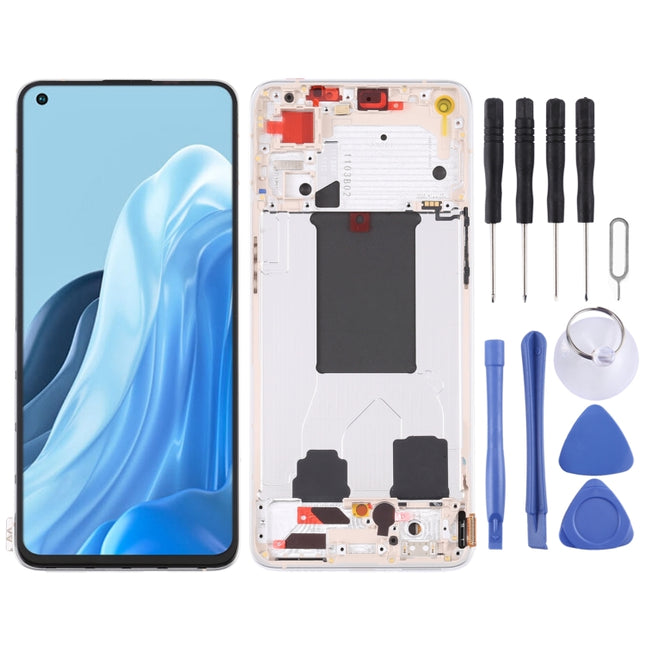 Original LCD Screen For OPPO Reno7 Pro 5G Digitizer Full Assembly with Frame (Gold)-garmade.com