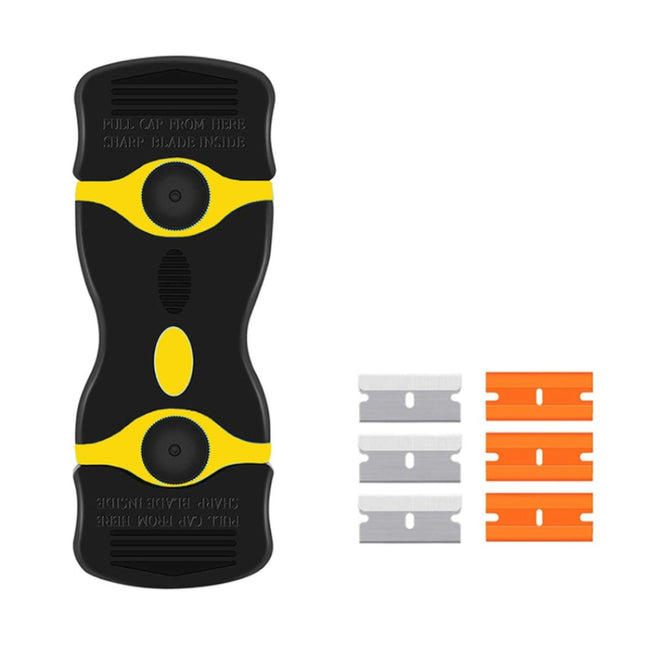 Double Headed Scraper Blade Glue Squeegee Remover Cleaner Tool (Yellow)-garmade.com