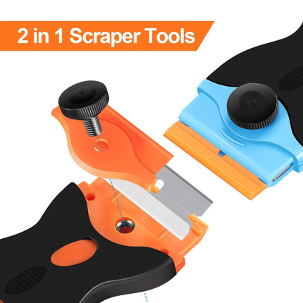 Double Headed Scraper Blade Glue Squeegee Remover Cleaner Tool (Blue)-garmade.com