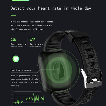 D13 1.3 inch OLED Color Screen Smart Bracelet IP67 Waterproof, Support Call Reminder/ Heart Rate Monitoring /Blood Pressure Monitoring/ Sleep Monitoring/Excessive Sitting Reminder/Blood Oxygen Monitoring(Green)-garmade.com