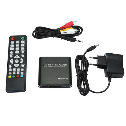 MINI 1080P Full HD Media USB HDD SD/MMC Card Player Box, EU Plug(Black)-garmade.com