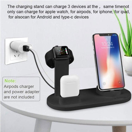 HQ-UD15 5 in 1 Micro USB + USB-C / Type-C + 8 Pin Interface Phone Charging Base with 8 Pin Earphone Charging Interface & Watch Stand, Without Wireless Charger (Black)-garmade.com