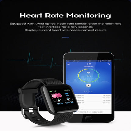 116plus 1.3 inch Color Screen Smart Bracelet IP67 Waterproof, Support Call Reminder/ Heart Rate Monitoring /Blood Pressure Monitoring/ Sleep Monitoring/Excessive Sitting Reminder/Blood Oxygen Monitoring(Black)-garmade.com