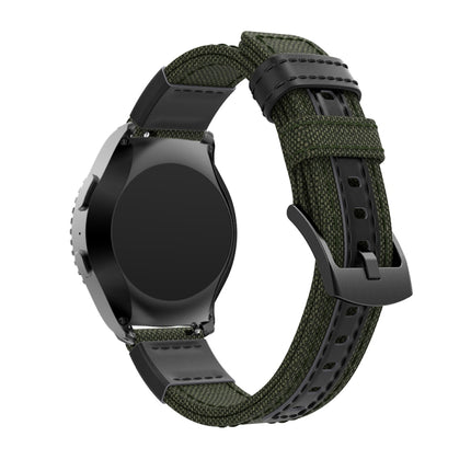 Canvas and Leather Wrist Strap Watch Band for Samsung Gear S2/Galaxy Active 42mm, Wrist Strap Size:135+96mm(Army Green)-garmade.com