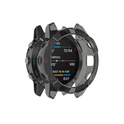 Suitable for Garmin Fenix 6S / 6S Pro transparent TPU Silica Gel Watch Case(Transparent black)-garmade.com