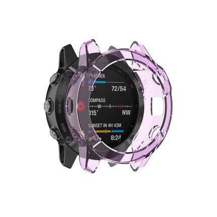 Suitable for Garmin Fenix 6X / 6X Pro Transparent TPU Silica Gel Watch Case(Transparent purple)-garmade.com