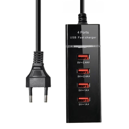 5V 4.1A 4 USB Ports Charger Adapter with Power Plug Cable, Cable Length: 1.5m, EU Plug(Black)-garmade.com
