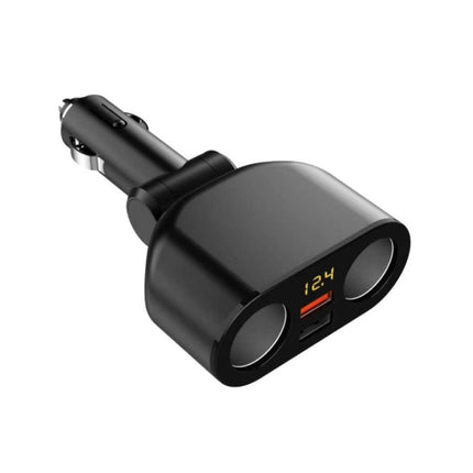 2 Cigarette Lighters + 2 USB Ports Multi-function Car Charger with Digital Display(Black)-garmade.com