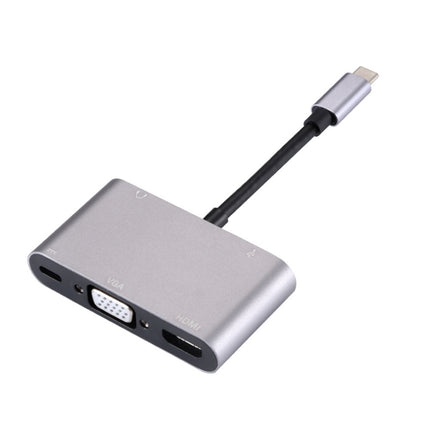 5 in 1 Type-C To HDMI + VGA + USB 3.0 + Audio Port + PD Port HUB Adapter(Grey)-garmade.com