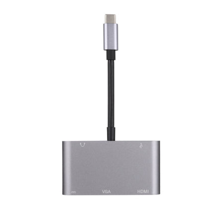 5 in 1 Type-C To HDMI + VGA + USB 3.0 + Audio Port + PD Port HUB Adapter(Grey)-garmade.com