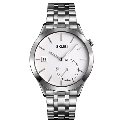 SKMEI 1581 Creative Fashion Men Watch Simple Casual Outdoor Sports Waterproof Two-Pin Quartz Watch(Silver Steel Belt)-garmade.com