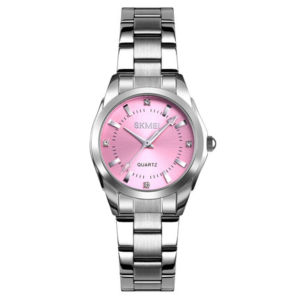 SKmei 1620 Delicate Rhinestone Creative Casual Waterproof Quartz Women Watch Steel Strap Watch(Pink)-garmade.com