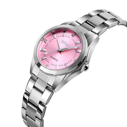 SKmei 1620 Delicate Rhinestone Creative Casual Waterproof Quartz Women Watch Steel Strap Watch(Pink)-garmade.com