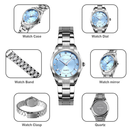 SKmei 1620 Delicate Rhinestone Creative Casual Waterproof Quartz Women Watch Steel Strap Watch(Black)-garmade.com