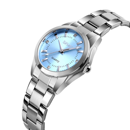 SKmei 1620 Delicate Rhinestone Creative Casual Waterproof Quartz Women Watch Steel Strap Watch(Blue)-garmade.com