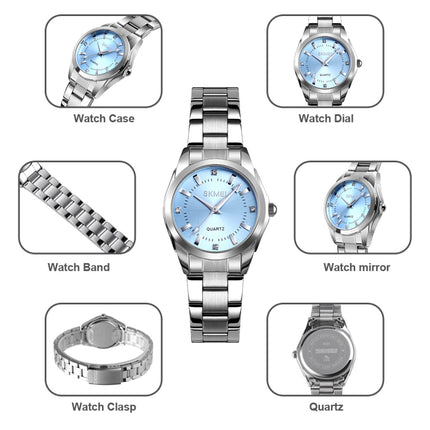 SKmei 1620 Delicate Rhinestone Creative Casual Waterproof Quartz Women Watch Steel Strap Watch(Blue)-garmade.com