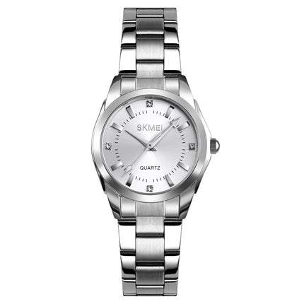 SKmei 1620 Delicate Rhinestone Creative Casual Waterproof Quartz Women Watch Steel Strap Watch(White)-garmade.com