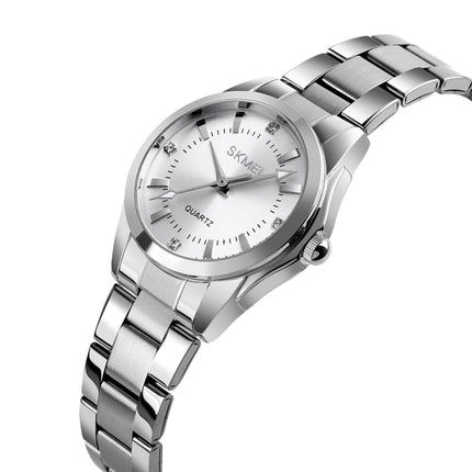 SKmei 1620 Delicate Rhinestone Creative Casual Waterproof Quartz Women Watch Steel Strap Watch(White)-garmade.com