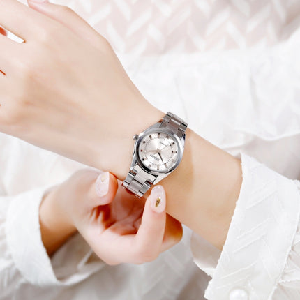 SKmei 1620 Delicate Rhinestone Creative Casual Waterproof Quartz Women Watch Steel Strap Watch(White)-garmade.com