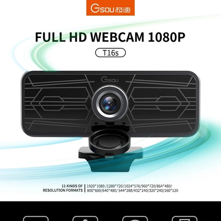 Gsou T16s 1080P HD Webcam with Cover Built-in Microphone for Online Classes Broadcast Conference Video-garmade.com