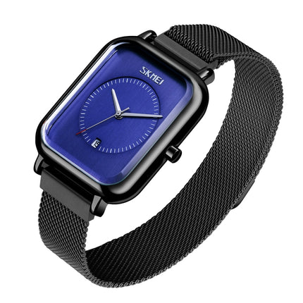 SKMEI 9207 Fashion Creative Simple Watch Men Magnetic Buckle Mesh Belt Steel Belt Couple Quartz Watch(Black Blue)-garmade.com