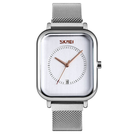 SKMEI 9207 Fashion Creative Simple Watch Men Magnetic Buckle Mesh Belt Steel Belt Couple Quartz Watch(Silver White)-garmade.com