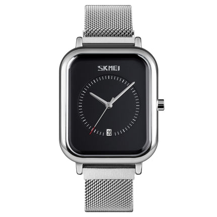 SKMEI 9207 Fashion Creative Simple Watch Men Magnetic Buckle Mesh Belt Steel Belt Couple Quartz Watch(Silver Black)-garmade.com