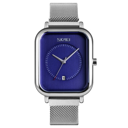 SKMEI 9207 Fashion Creative Simple Watch Men Magnetic Buckle Mesh Belt Steel Belt Couple Quartz Watch(Silver Blue)-garmade.com