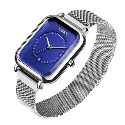 SKMEI 9207 Fashion Creative Simple Watch Men Magnetic Buckle Mesh Belt Steel Belt Couple Quartz Watch(Silver Blue)-garmade.com