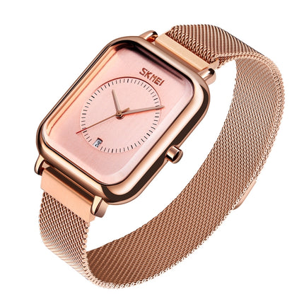 SKMEI 9207 Fashion Creative Simple Watch Men Magnetic Buckle Mesh Belt Steel Belt Couple Quartz Watch(Rose Gold)-garmade.com