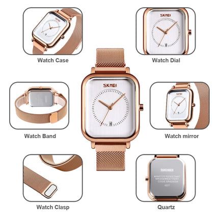 SKMEI 9207 Fashion Creative Simple Watch Men Magnetic Buckle Mesh Belt Steel Belt Couple Quartz Watch(Rose Gold)-garmade.com